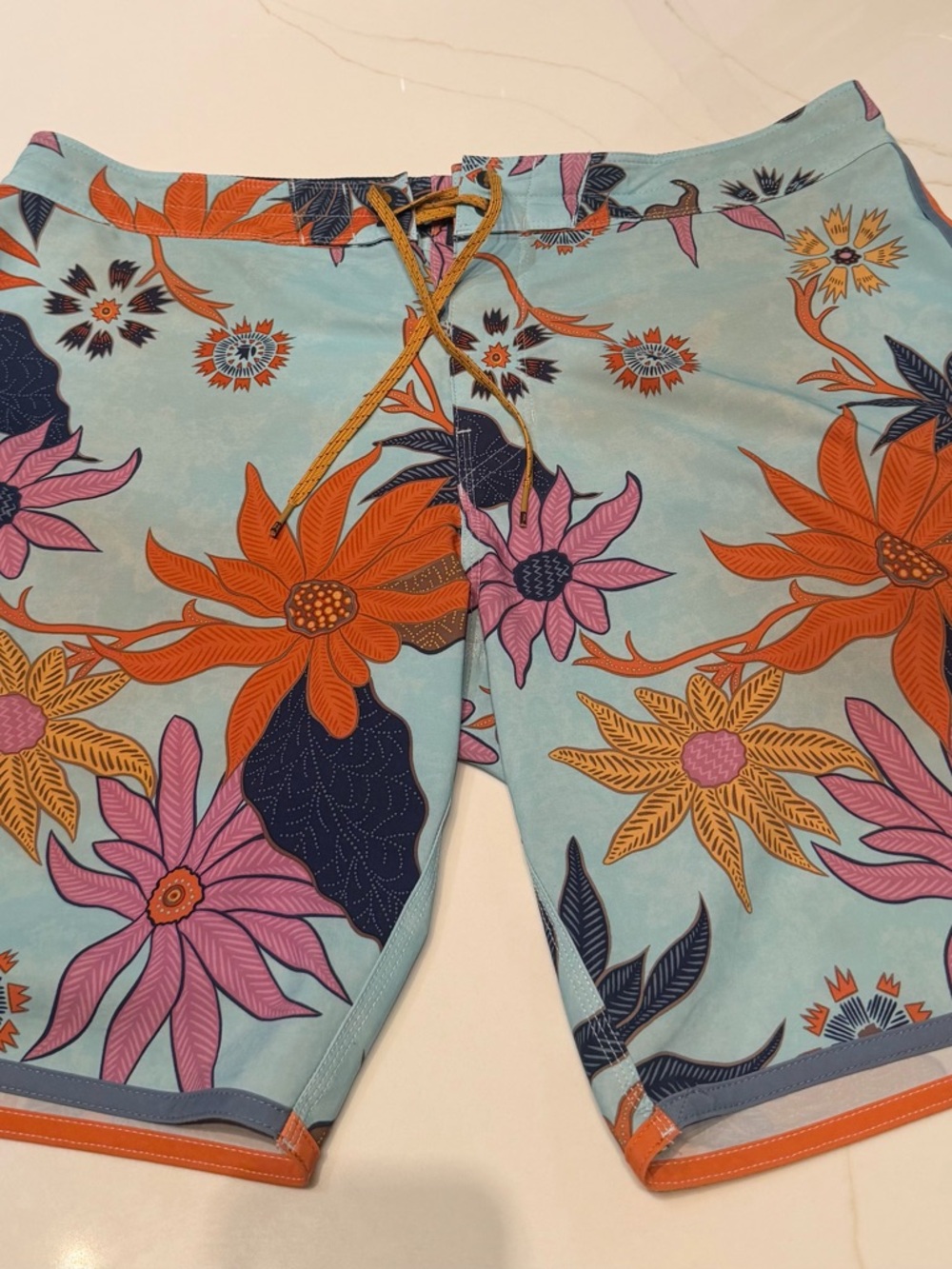 Billabong Men's Light Blue Floral Board Shorts with Orange and Pink